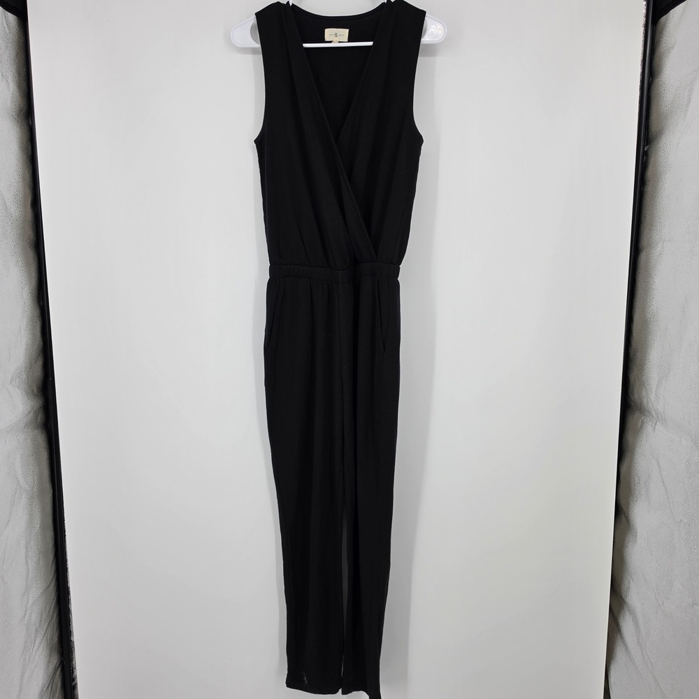 Lou & Grey Jumpsuit XS Black Minimalist Surplice V-Neck Elastic Waist Loungewear